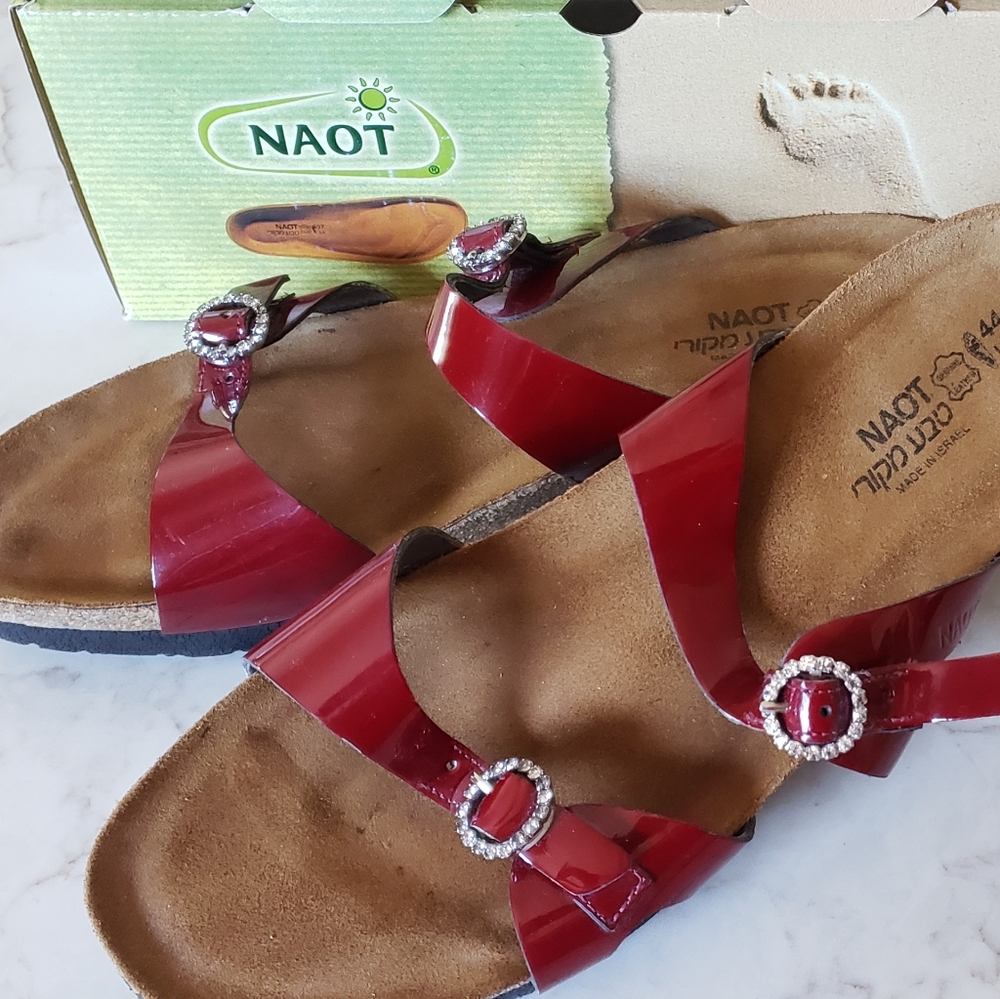 NAOT Kate Sandals Cherry Patent Leather sz 44